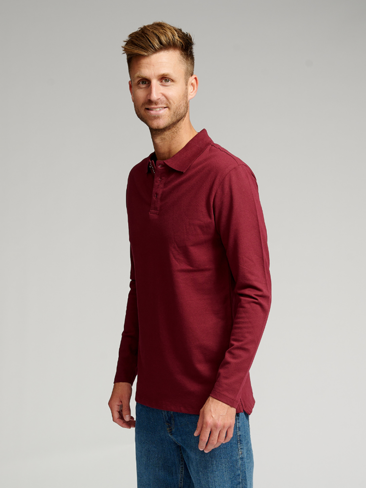 Muscle Long Sleeve Polo Shirt - Burgundy - TeeShoppen - Red 3