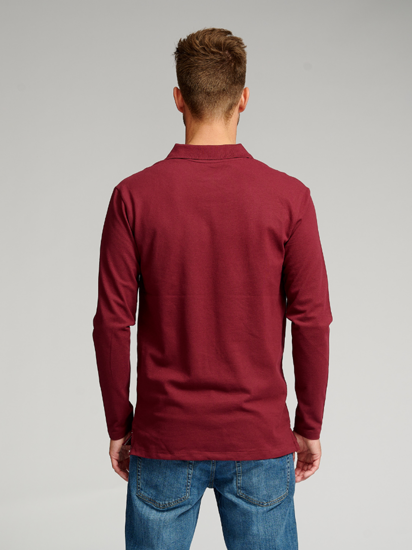 Muscle Long Sleeve Polo Shirt - Burgundy - TeeShoppen - Red 4