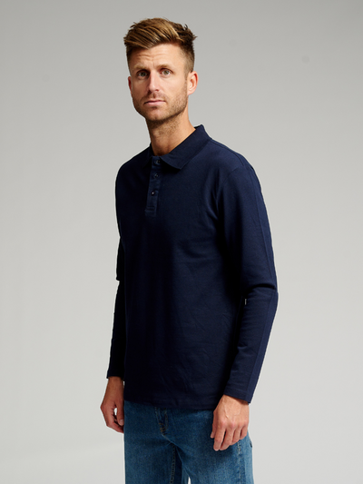 Muscle Long Sleeve Polo Shirt - Navy - TeeShoppen - Blue 3