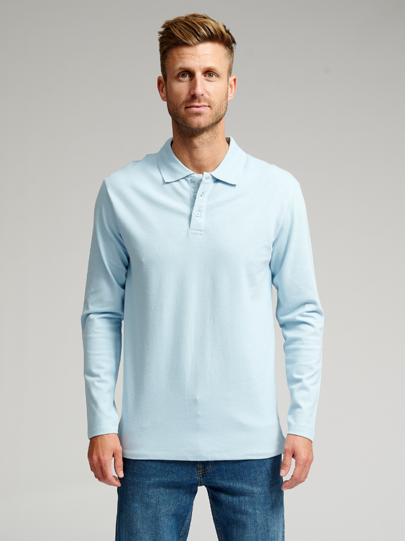 Muscle Long Sleeve Polo Shirt - Light Blue - TeeShoppen - Blue