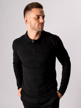 Carregar imagem no visualizador da galeria, Muscle Long Sleeve Polo Shirt - Black - TeeShoppen - Black
