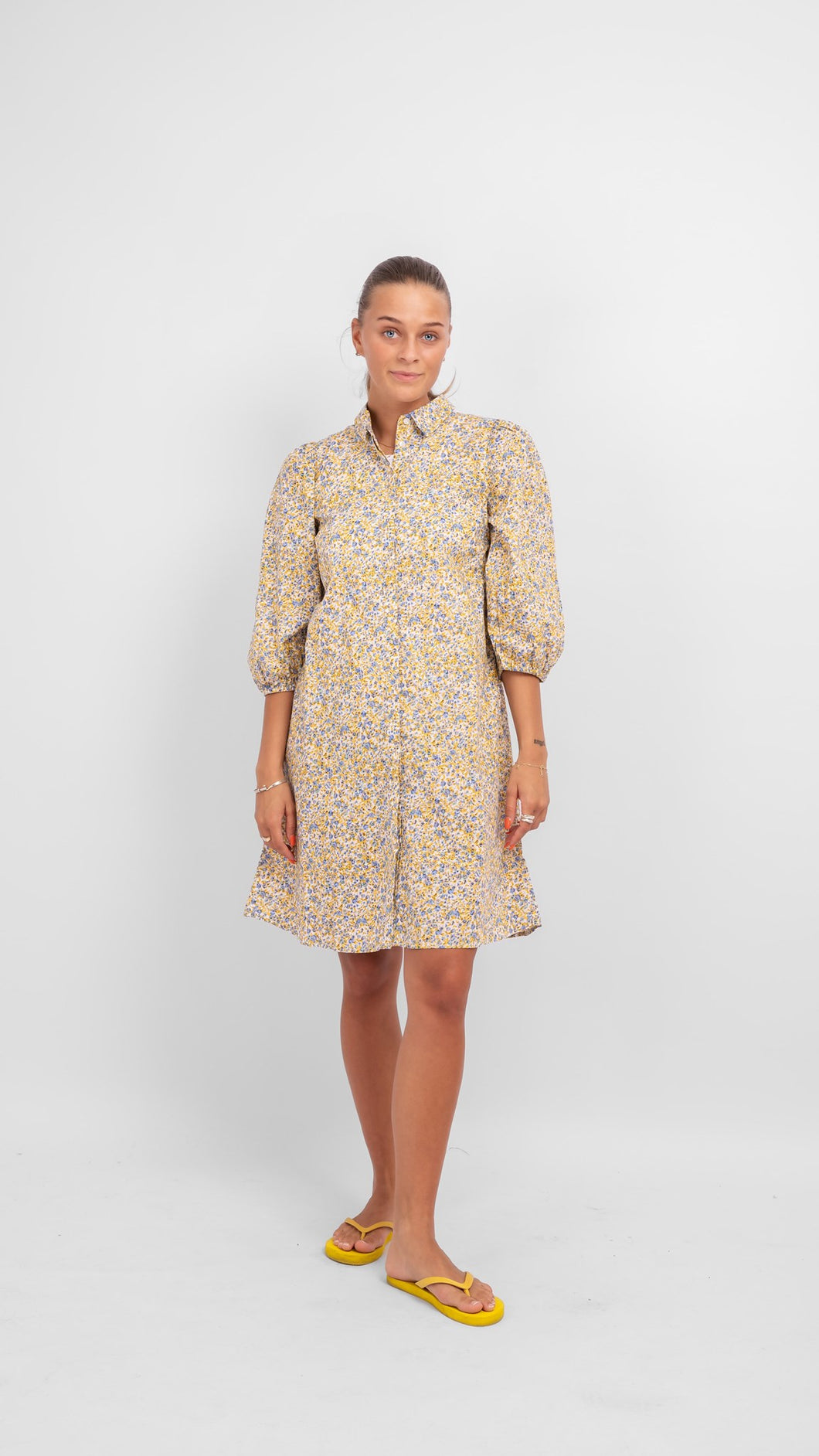 Sofie Shirt Dress - Blue & Yellow Floral - Amis de Copenhague - Yellow