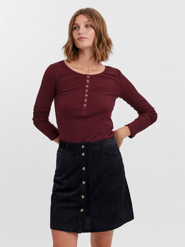 Natasha Placket Sweater - Burgundy - Vero Moda - Red