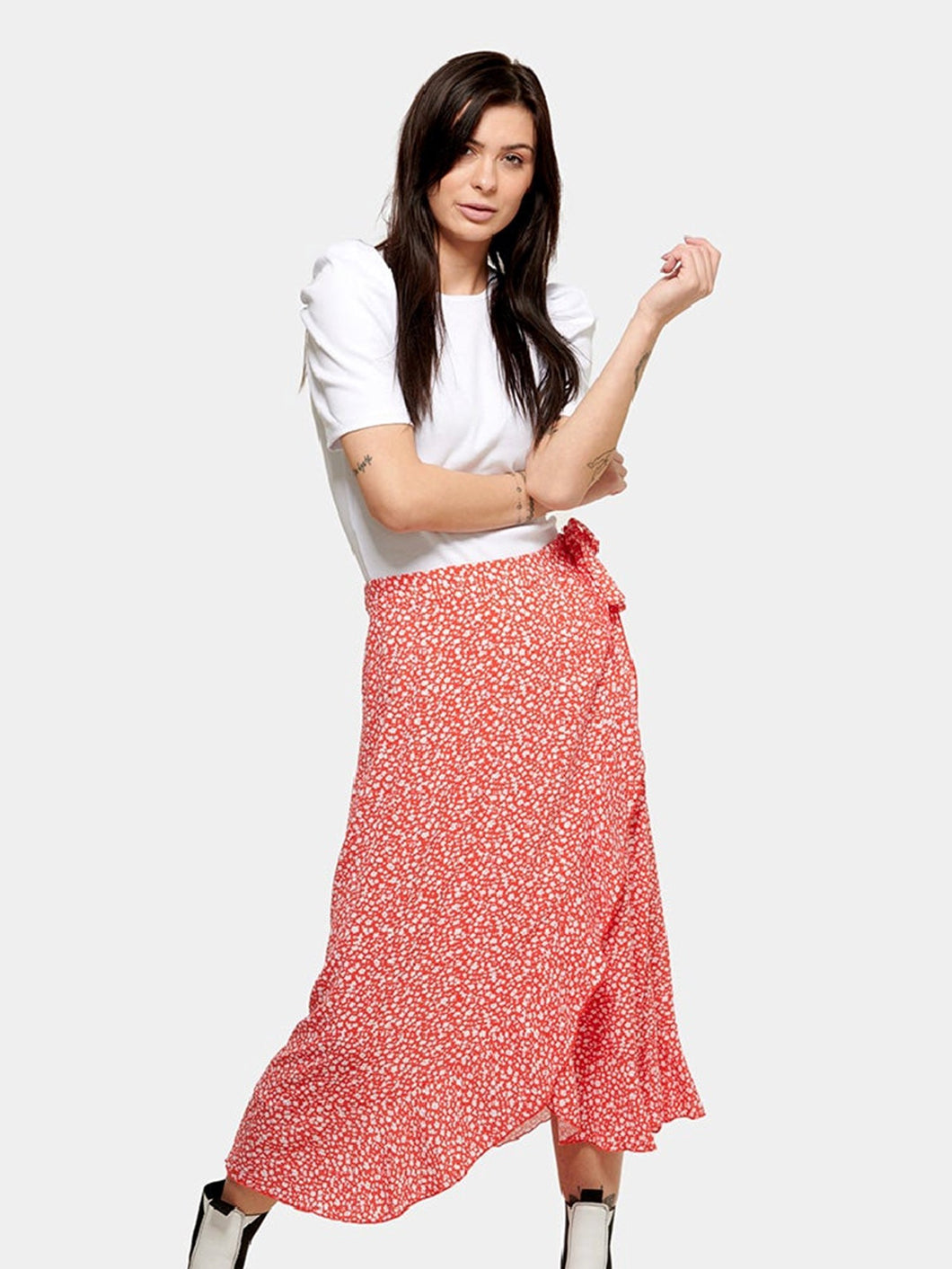 Anna flowered wrap skirt - Red - Amis de Copenhague - Red