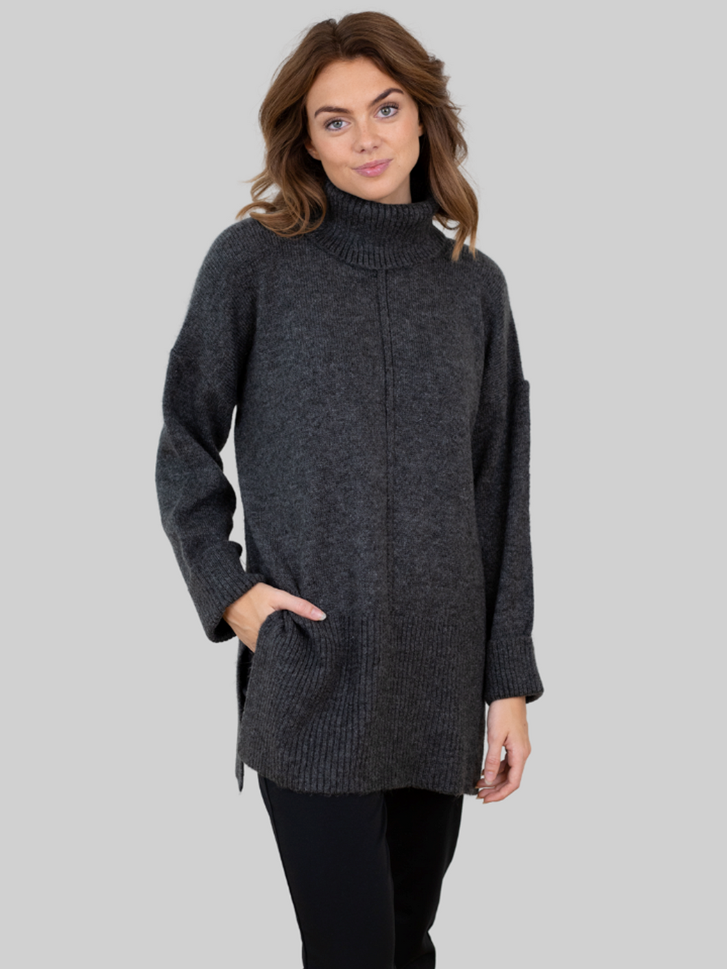 Tatiana Roll Neck Pullover - Dark Gray - ONLY - Grey