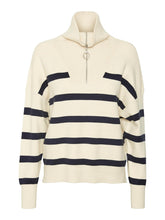 Afbeelding in Gallery-weergave laden, Saba Stripe Half-zip Blouse - Birch/Navy Blazer - Vero Moda - Khaki 5
