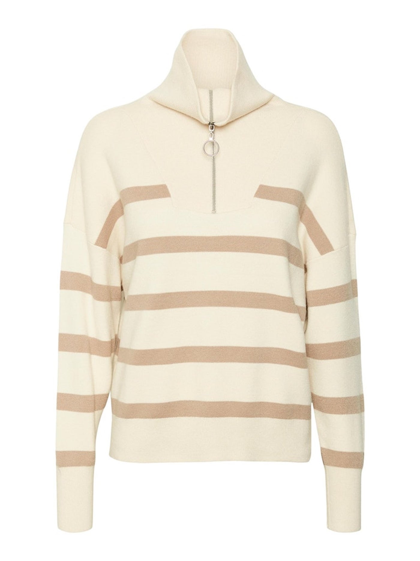 Saba Stripe Half-zip Blouse - Birch Brown - Vero Moda - Khaki 5