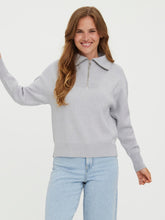 Load image into Gallery viewer, Saba Stripe Half-zip Blouse - Light Grey Melange - Vero Moda - Grey
