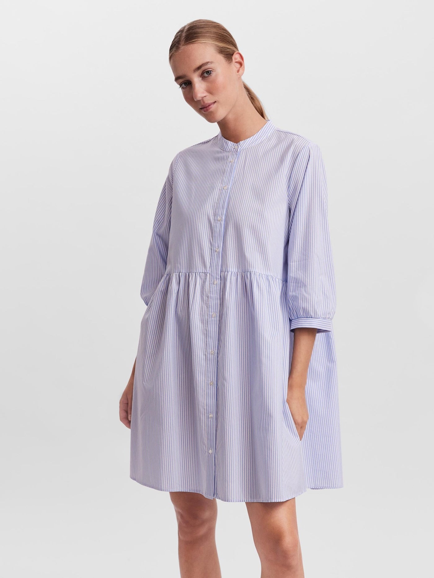 Sisi 3/4 Dress - Blue / White Striped - Vero Moda - White