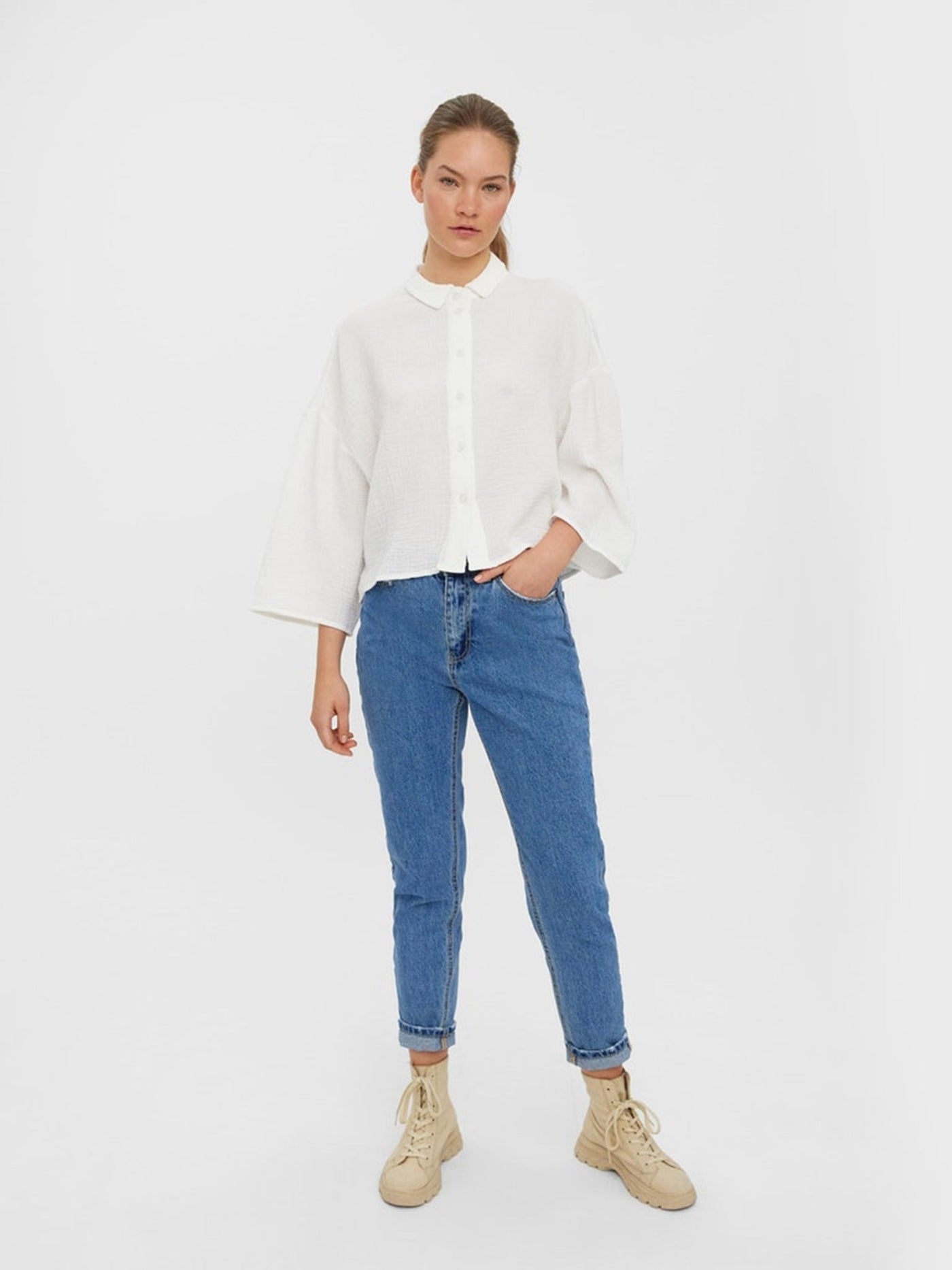 Natali 3/4 Crop Shirt - Snow White - Vero Moda - White 4