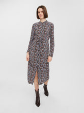 Load image into Gallery viewer, Easy Long Shirt Dress - Black with Blue Flowers - Vero Moda - Purple
