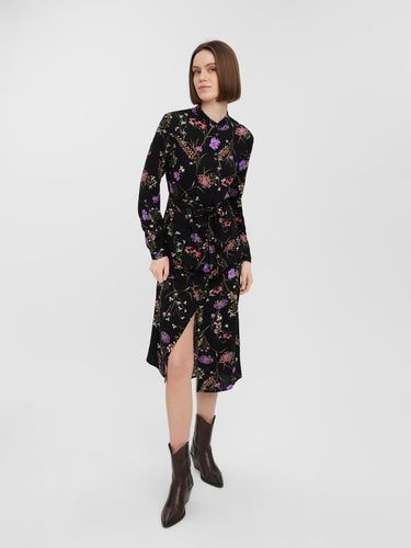 Easy Long Sleeve Shirt Dress - Purple - Vero Moda - Black