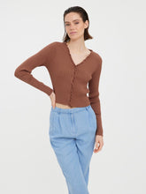 Load image into Gallery viewer, Elly Frill Cardigan - Aztec - Vero Moda - Brown
