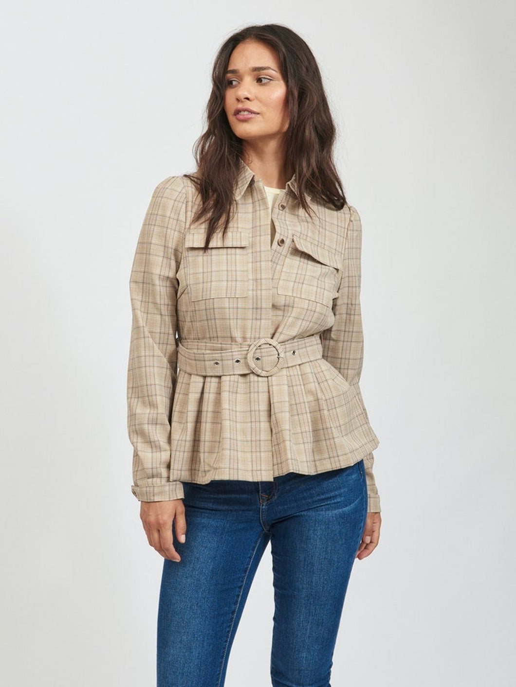 Kristina Jacket with belt - Beige - VILA - Khaki