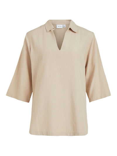 Prisilla V-Neck 3/4 Tunic - Cement - VILA - Khaki