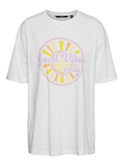 Fia Cody Long Top - White: Good Vibes Only - Vero Moda - White 3