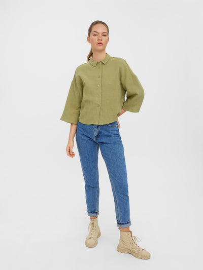 Natali 3/4 Crop Shirt - Sage - Vero Moda - Green 3