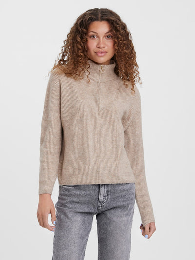 Plaza Zipper Knit - Silver Mink - Vero Moda - Khaki