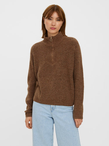 Plaza Zipper Knit - Aztec - Vero Moda - Brown