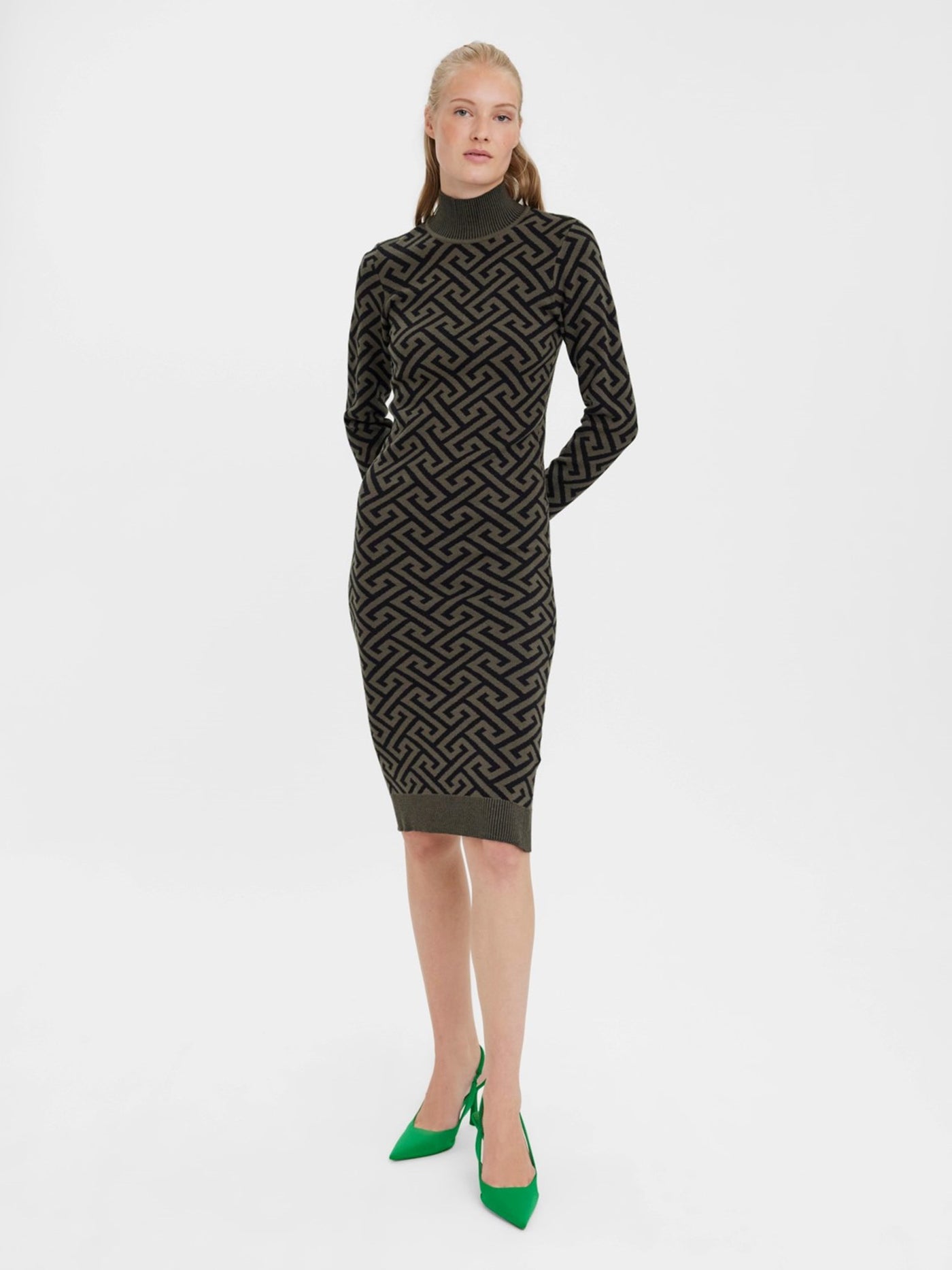 Aria Calf Dress - Black/Ivy Green - Vero Moda - Green