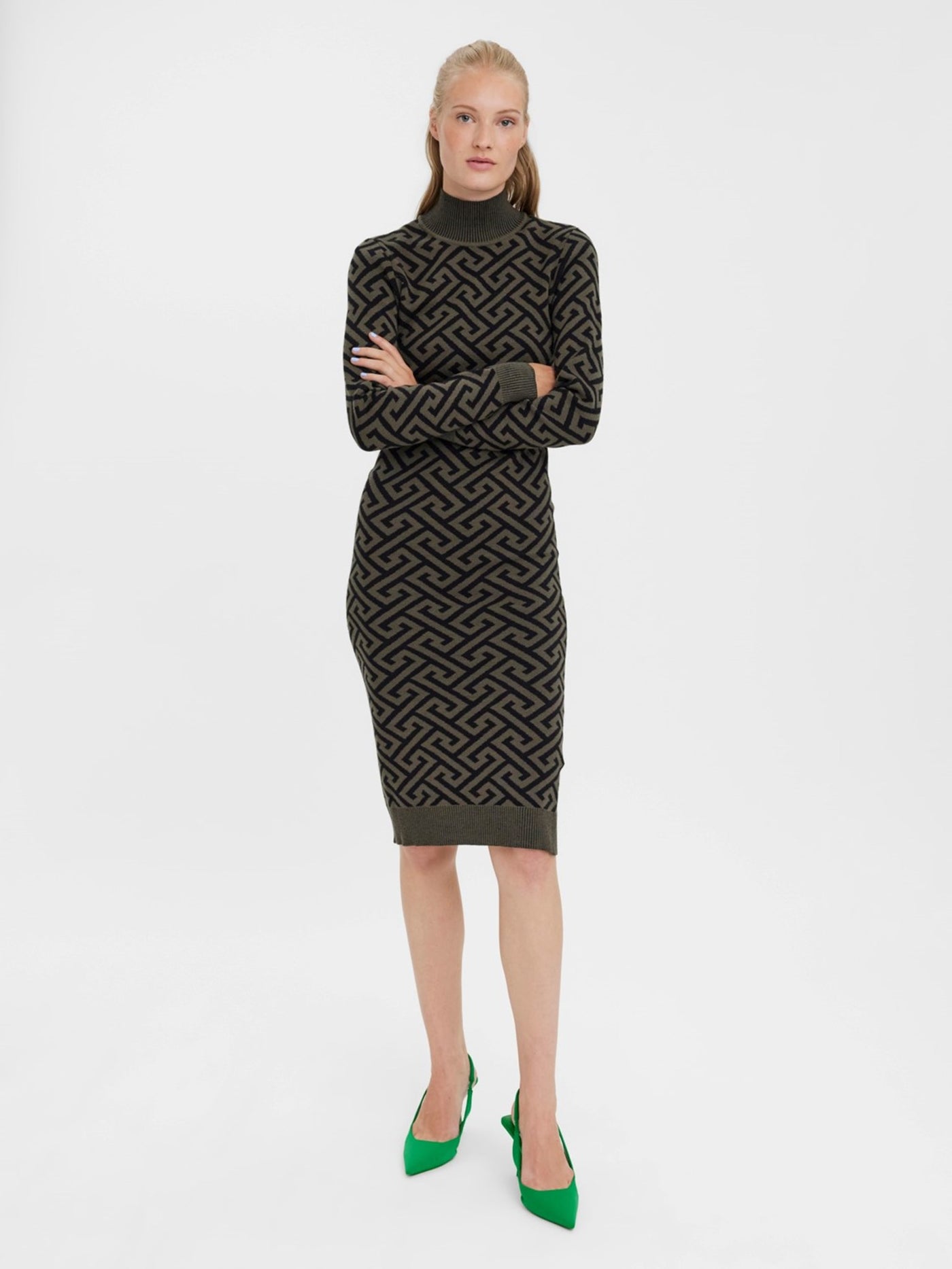 Aria Calf Dress - Black/Ivy Green - Vero Moda - Green 3